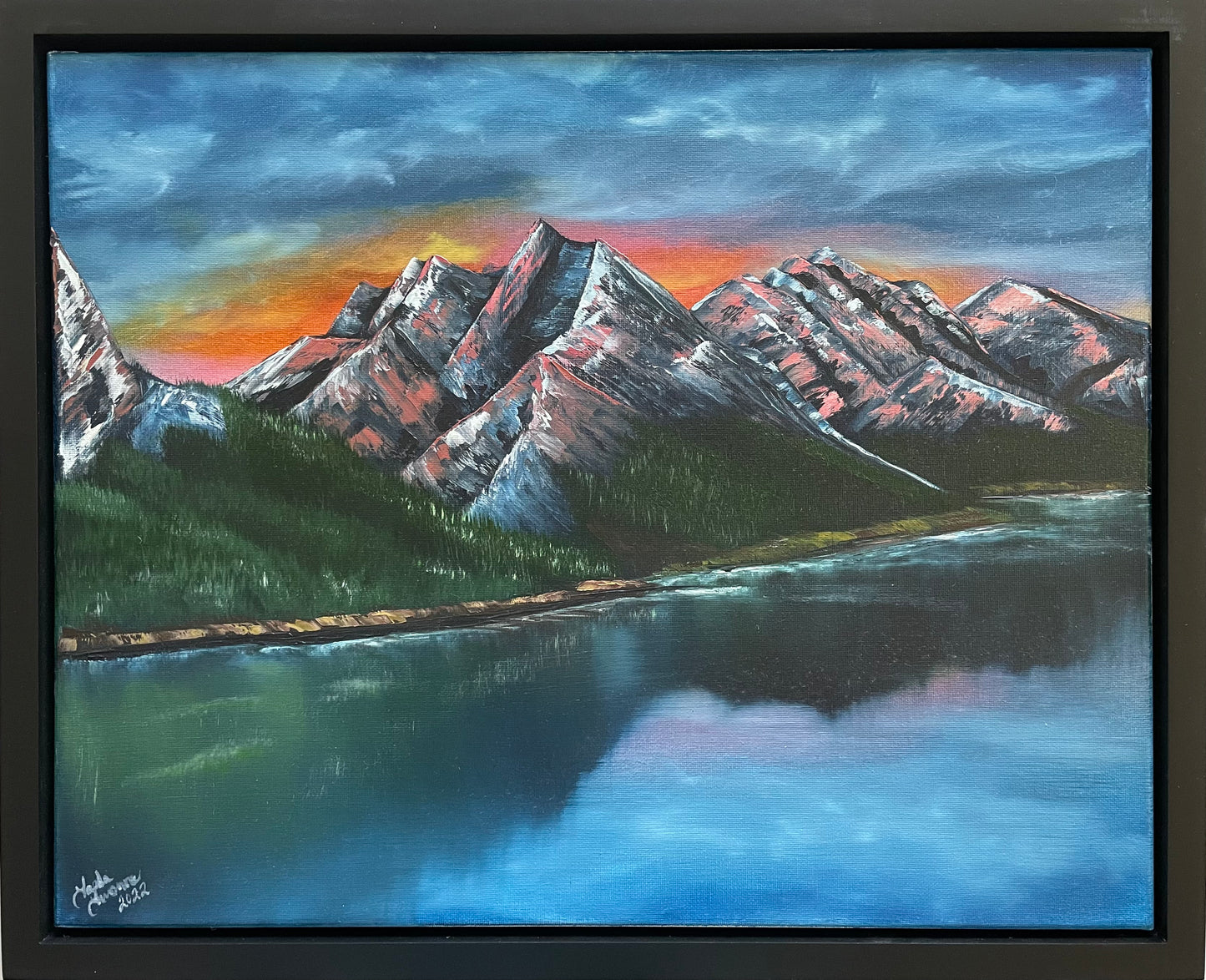 Sunset Mountain Range Oil Painting