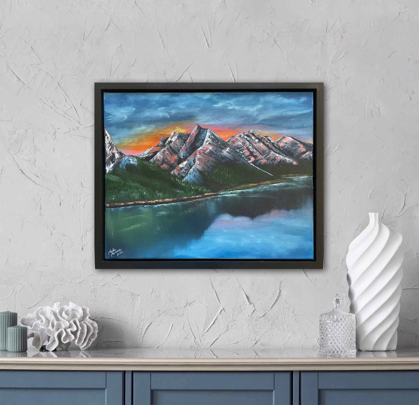 Sunset Mountain Range Oil Painting